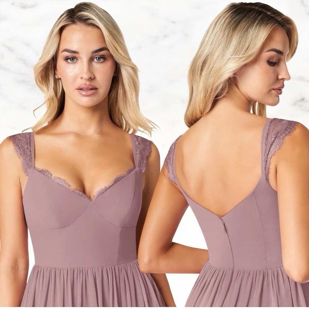 AZAZIE Cleobella A-Line Sweetheart Lace Chiffon Dress Maxi 10 Dusty Rose Blush - Picture 15 of 15